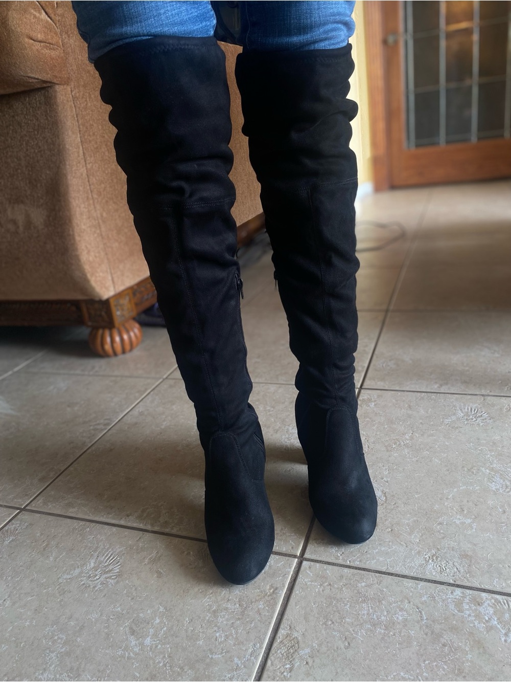 Candie's Black Over-the-Knee Suede Heeled Boots